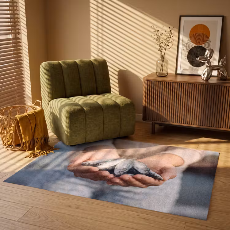Vloerkleed - Vis - Handen - Natuur - Vis - Handen - Natuur Vloerkleed Rechthoek klein