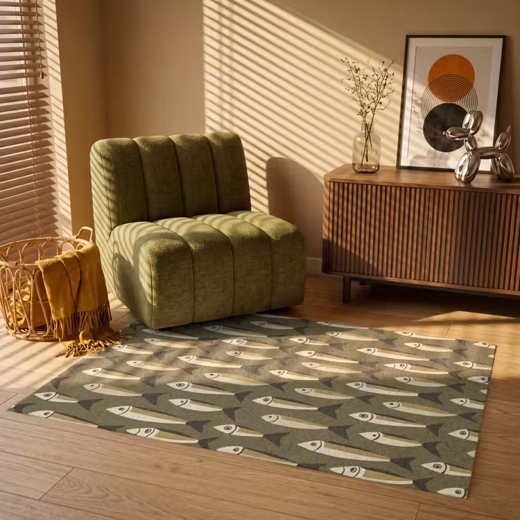 Vis - Patroon - Groen Vloerkleed Rechthoek klein 1091 -atmosphere_sfeer1_global