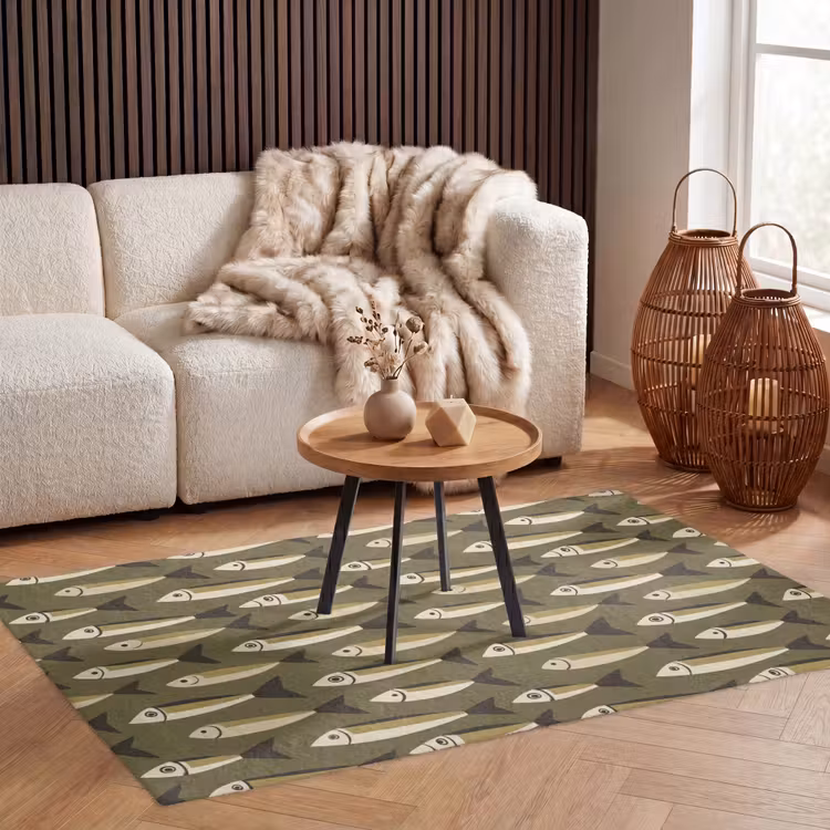 Vis - Patroon - Groen Vloerkleed Rechthoek klein 1091 -atmosphere_sfeer2_global