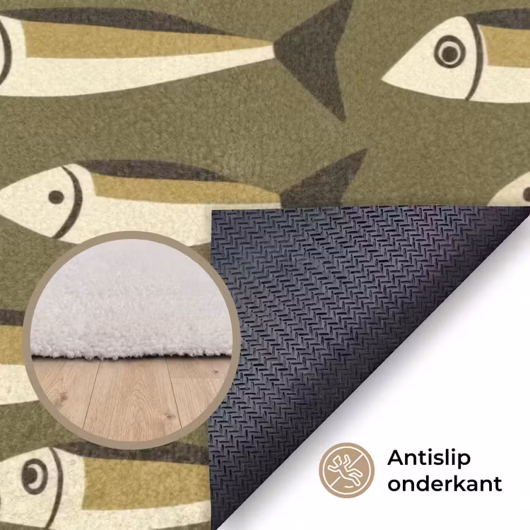 Vis - Patroon - Groen Vloerkleed Rechthoek klein 1091 -uniquesellingpoint_antislip_NL_DE