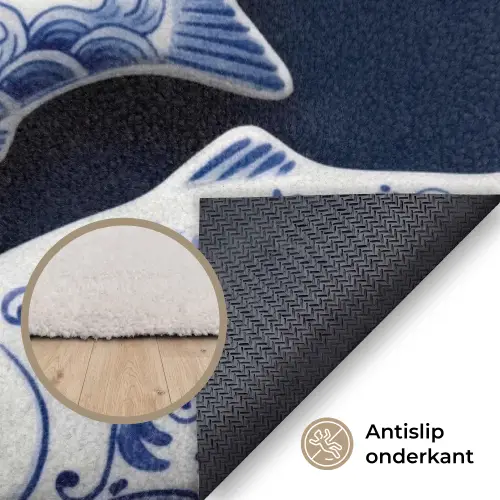 Vissen - Delfts - Blauw - Keramiek Vloerkleed Rechthoek klein -uniquesellingpoint_antislip_NL_DE