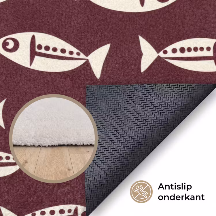 Vissen - Grafisch - Patroon - Donker Vloerkleed Rechthoek klein 1091 -uniquesellingpoint_antislip_NL