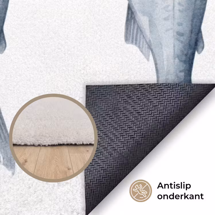Vissen - Illustratie - Delfts - Blauw Vloerkleed Rechthoek klein -uniquesellingpoint_antislip_NL