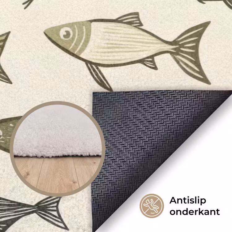 Vissen - Klassiek - Groen Vloerkleed Rechthoek klein 1091 -uniquesellingpoint_antislip_NL