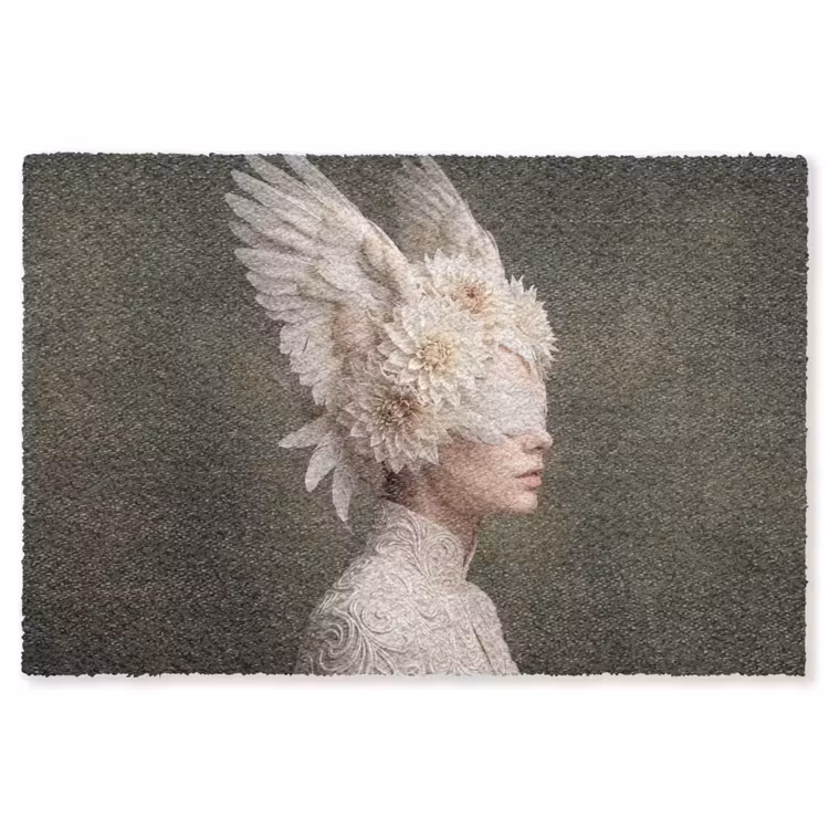 Vleugels - Vrouw - Wit Vloerkleed Rechthoek klein -3d