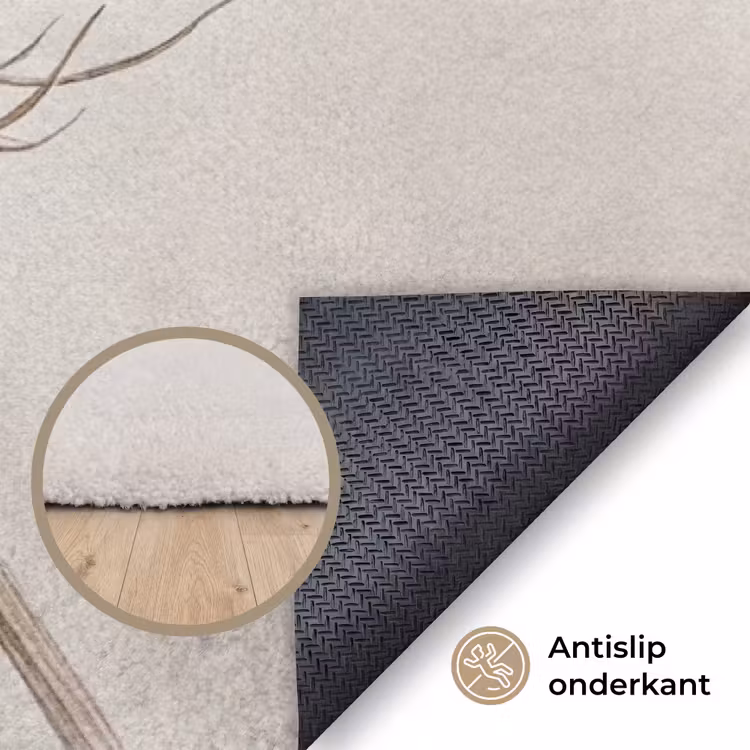 Vlinder - Bloem -Natuur - Beige Vloerkleed Rechthoek klein -uniquesellingpoint_antislip_NL_DE