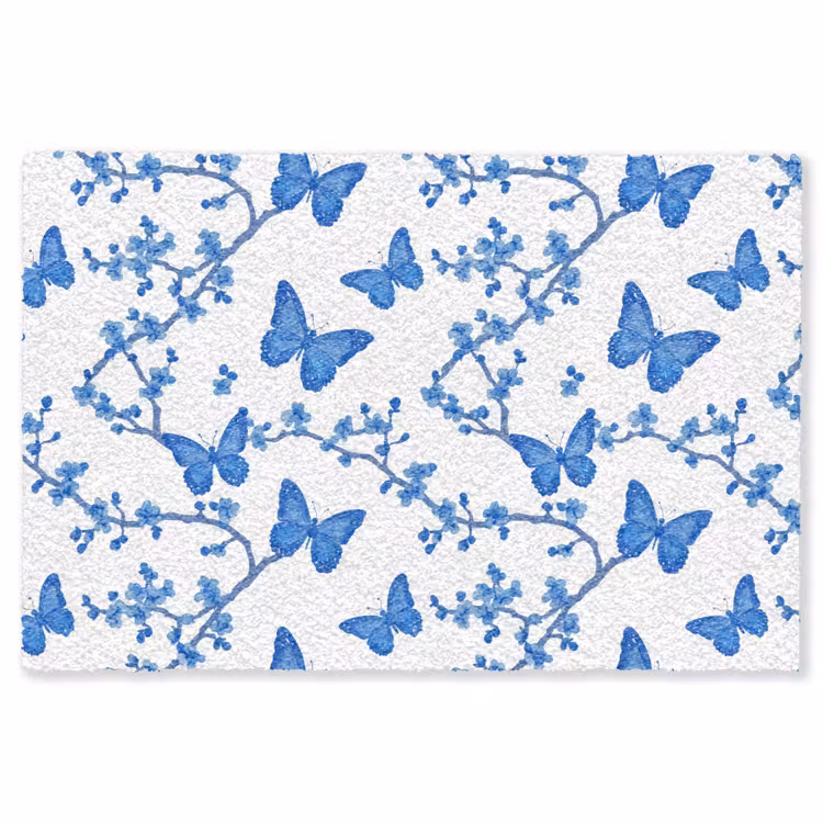 Vlinder - Bloemen - Blauw Vloerkleed Rechthoek klein 1091 -3d
