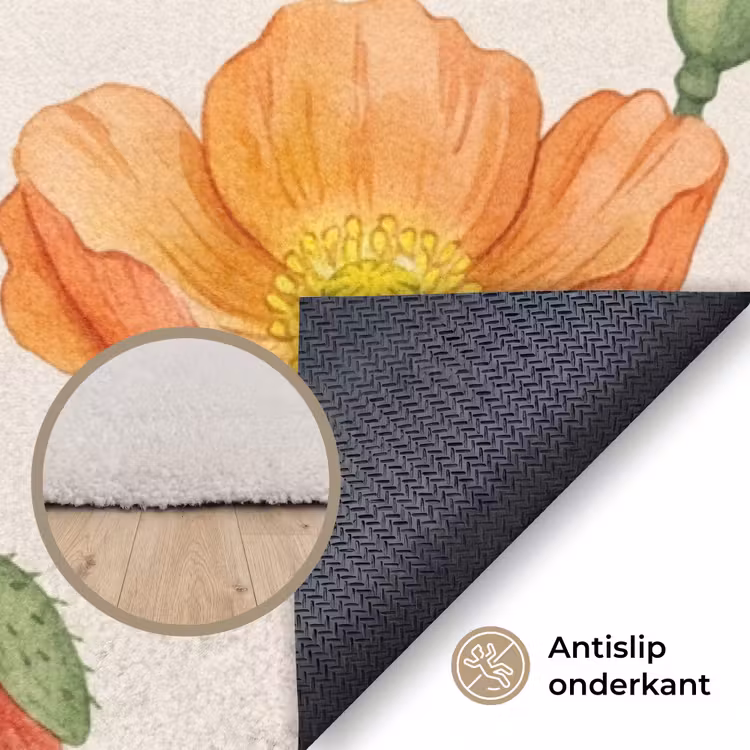 Vlinders - Klaprozen - Illustratie - Kleurrijk Vloerkleed Rechthoek klein -uniquesellingpoint_antislip_NL_DE