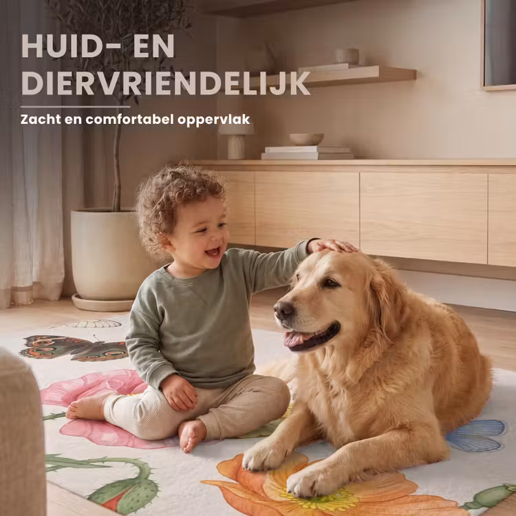 Vlinders - Klaprozen - Illustratie - Kleurrijk Vloerkleed Rechthoek klein -uniquesellingpoint_zacht_NL