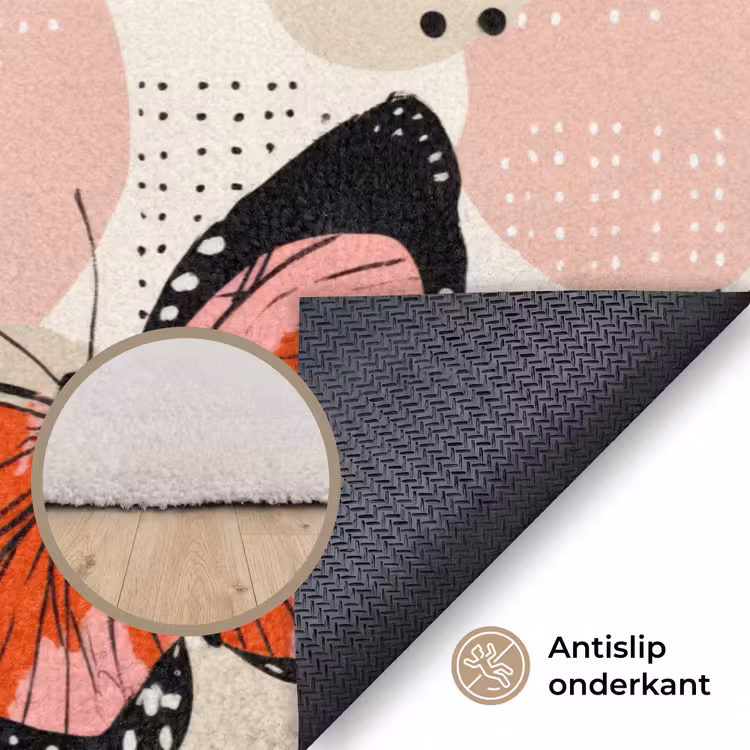 Vlinders - Retro - Kleurrijk Vloerkleed Rechthoek klein 1091 -uniquesellingpoint_antislip_NL_DE