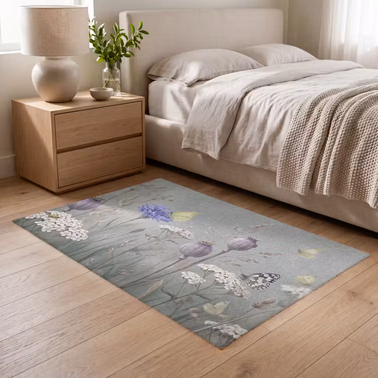 Vlinders - Wildbloemen - Illustratie - Kleurrijk Vloerkleed Rechthoek klein -atmosphere_sfeer3_global
