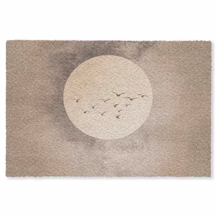 Vogel - Beige - Japandi Vloerkleed Rechthoek klein -3d