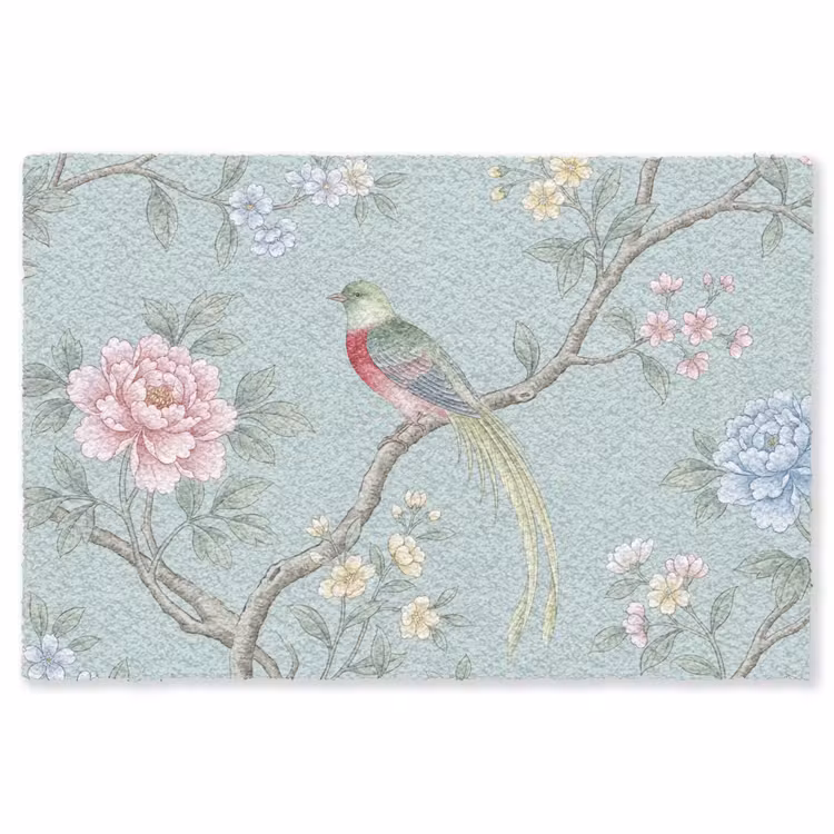 Vogel - Bloemen - Kleurrijk Vloerkleed Rechthoek klein -3d