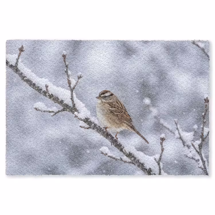 Vogel - Tak - Sneeuw - Winter Vloerkleed Rechthoek klein -3d