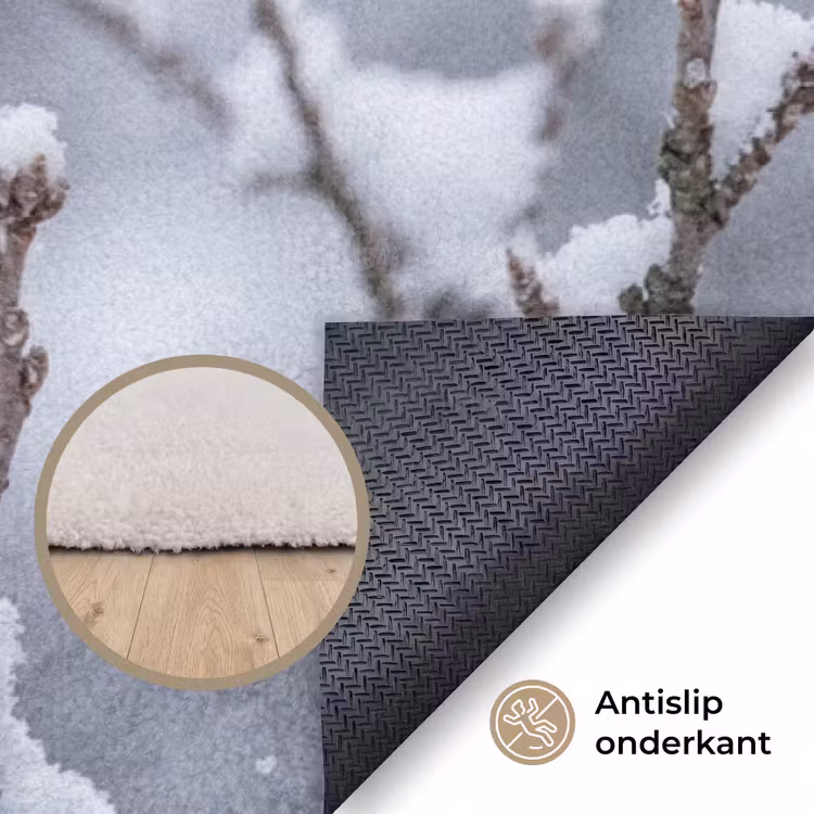 Vogel - Tak - Sneeuw - Winter Vloerkleed Rechthoek klein -uniquesellingpoint_antislip_NL