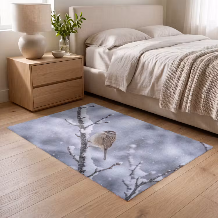 Vogel - Tak - Sneeuw - Winter Vloerkleed Rechthoek klein -atmosphere_sfeer3_global