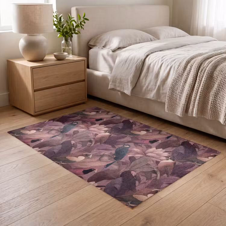Vogels - Bladeren - Roze Vloerkleed Rechthoek klein 1091 -atmosphere_sfeer3_global