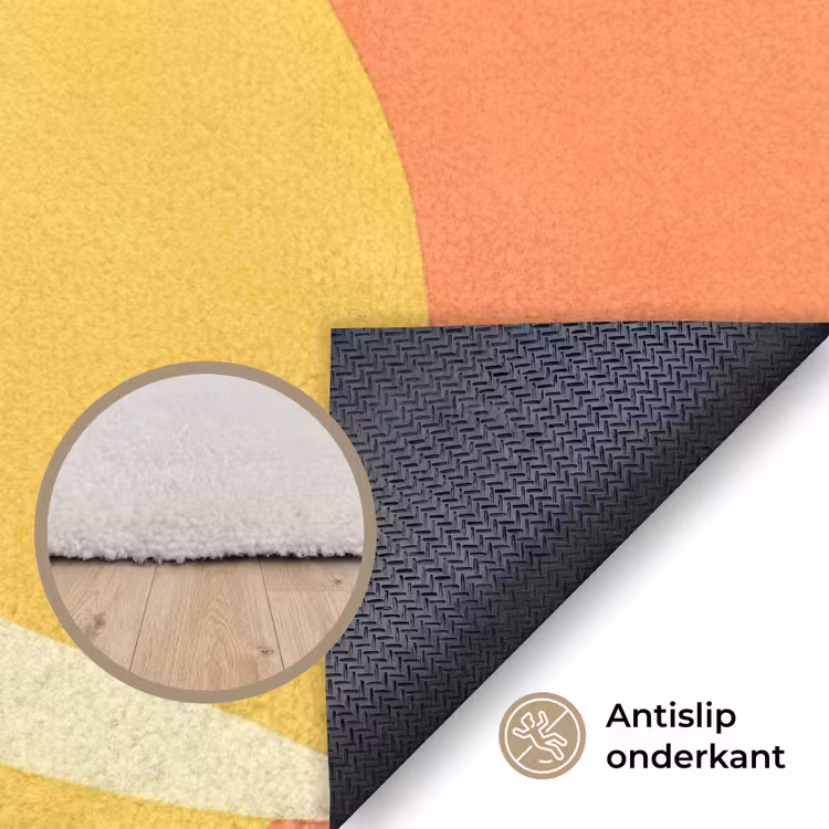 Vogels - Cirkels - Geel Vloerkleed Rechthoek klein -uniquesellingpoint_antislip_NL