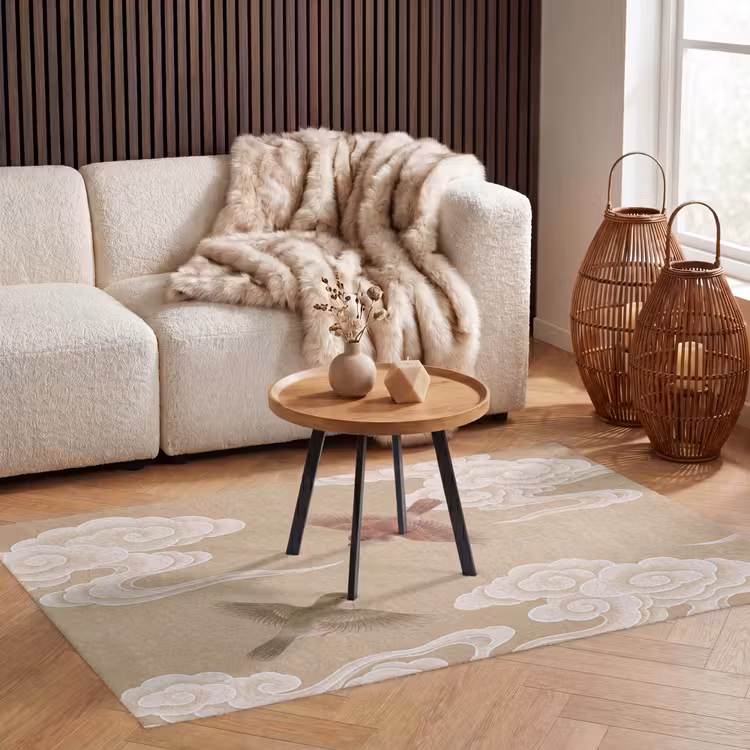 Vogels - Vliegen - Beige Vloerkleed Rechthoek klein -atmosphere_sfeer2_global