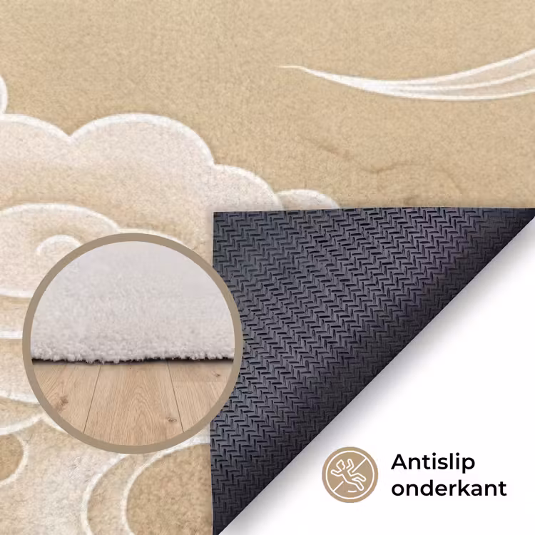 Vogels - Vliegen - Beige Vloerkleed Rechthoek klein -uniquesellingpoint_antislip_NL_DE