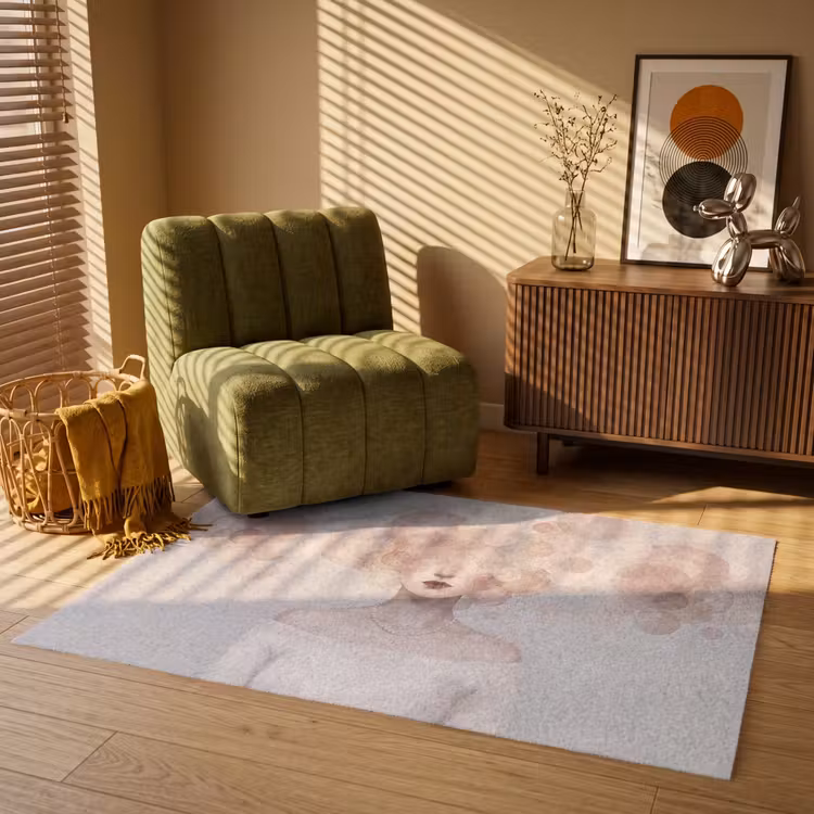 Vrouw - Cirkels - Beige Vloerkleed Rechthoek klein -atmosphere_sfeer1_global