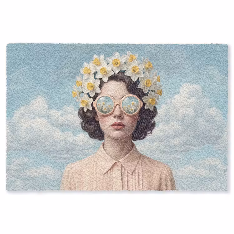 Vrouw - Narcissen - Geel Vloerkleed Rechthoek klein -3d
