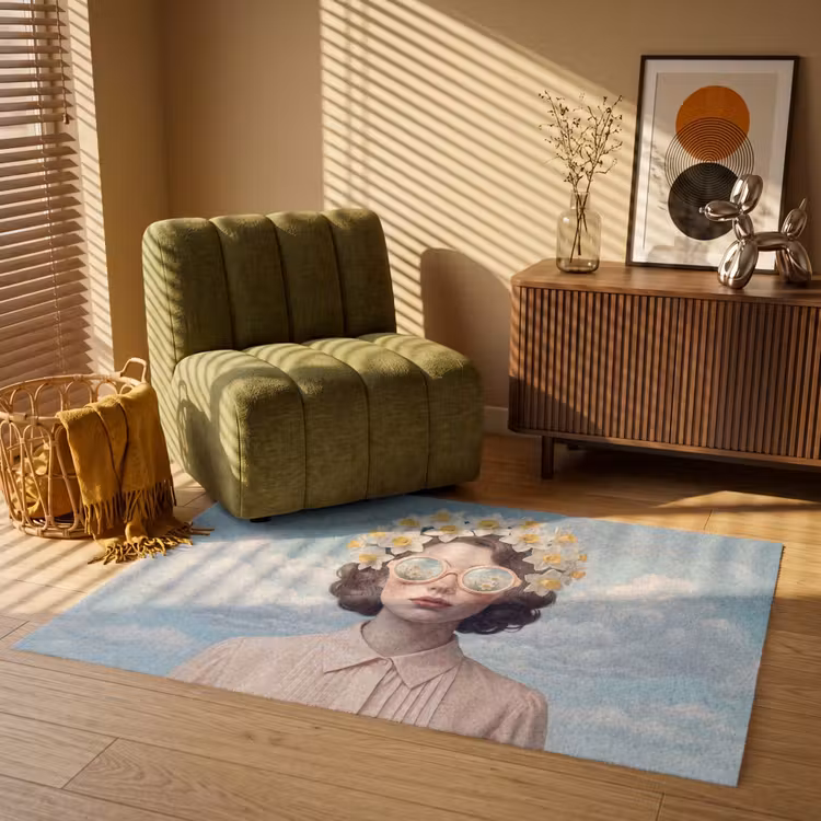 Vrouw - Narcissen - Geel Vloerkleed Rechthoek klein -atmosphere_sfeer1_global