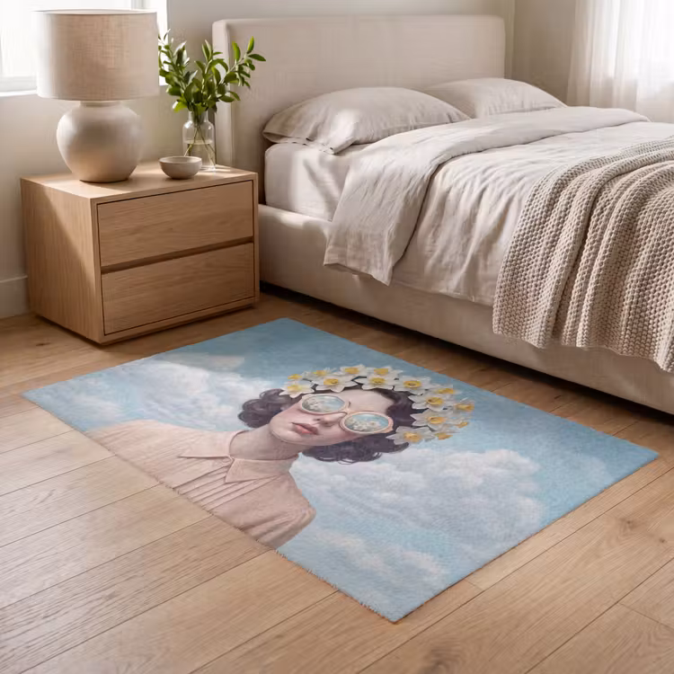 Vrouw - Narcissen - Geel Vloerkleed Rechthoek klein -atmosphere_sfeer3_global