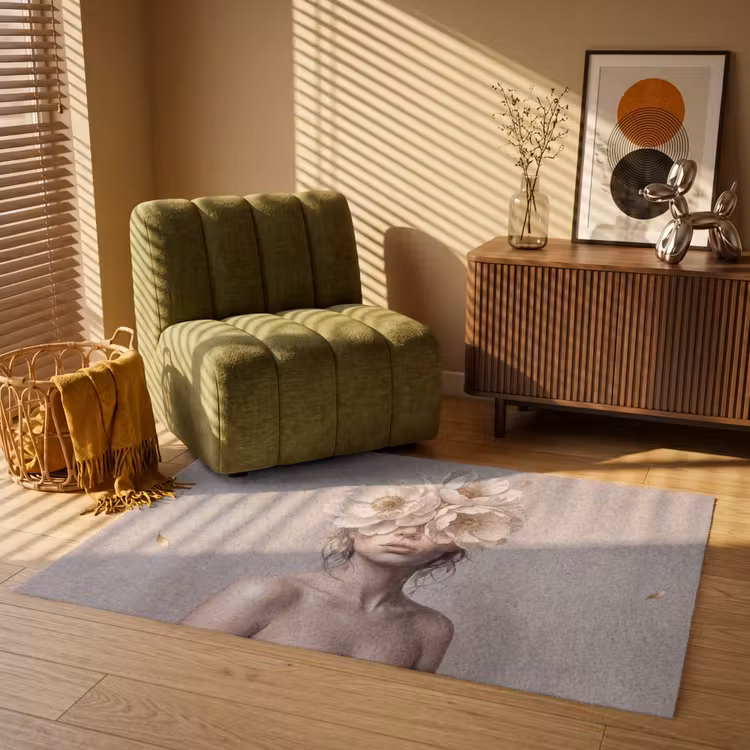 Vrouw - Pioenroos - Wit Vloerkleed Rechthoek klein -atmosphere_sfeer1_global