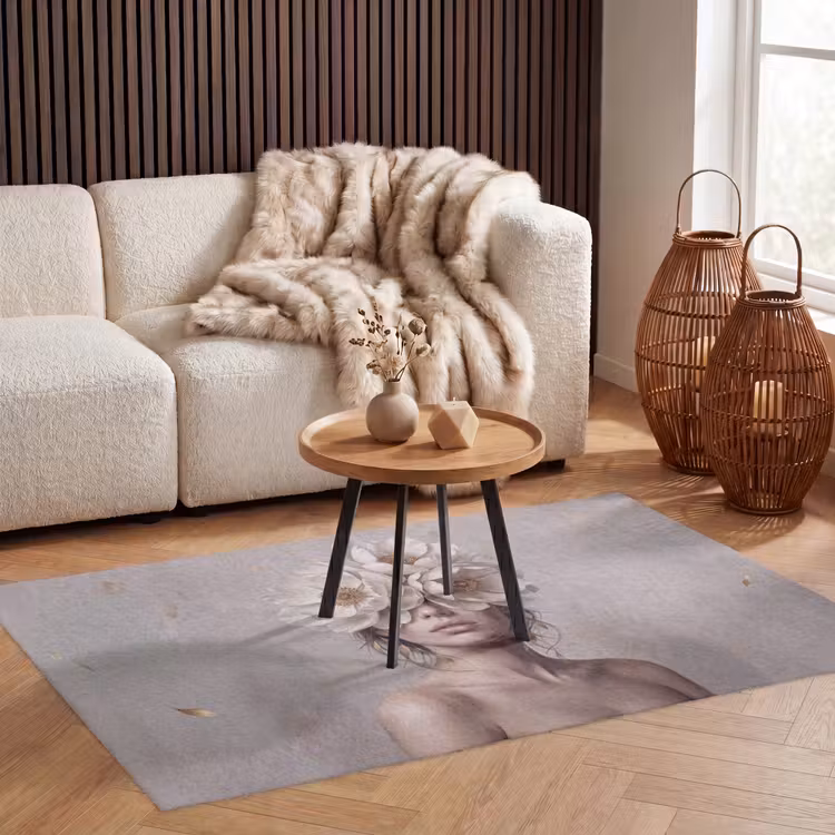 Vrouw - Pioenroos - Wit Vloerkleed Rechthoek klein -atmosphere_sfeer2_global