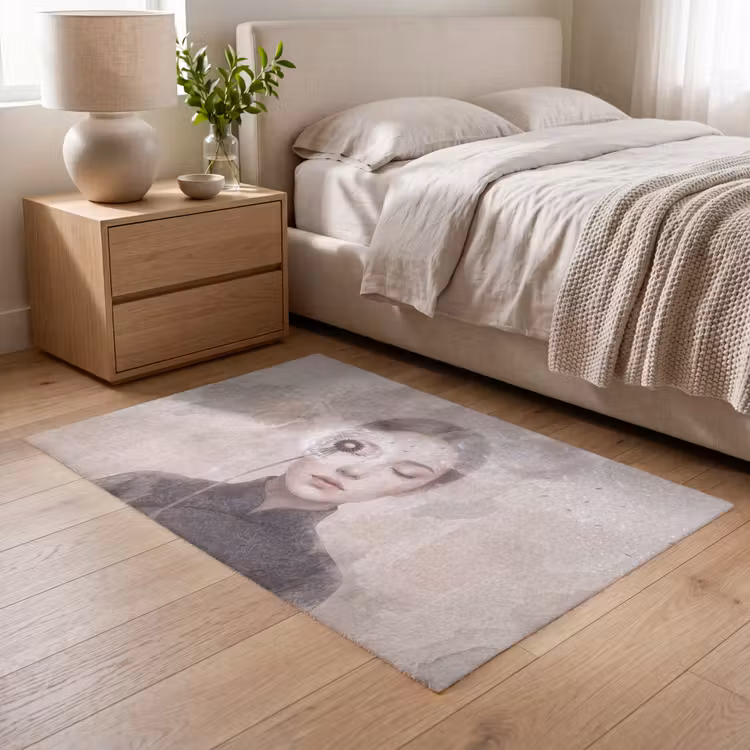 Vrouw - Sereen - Grijs Vloerkleed Rechthoek klein -atmosphere_sfeer3_global