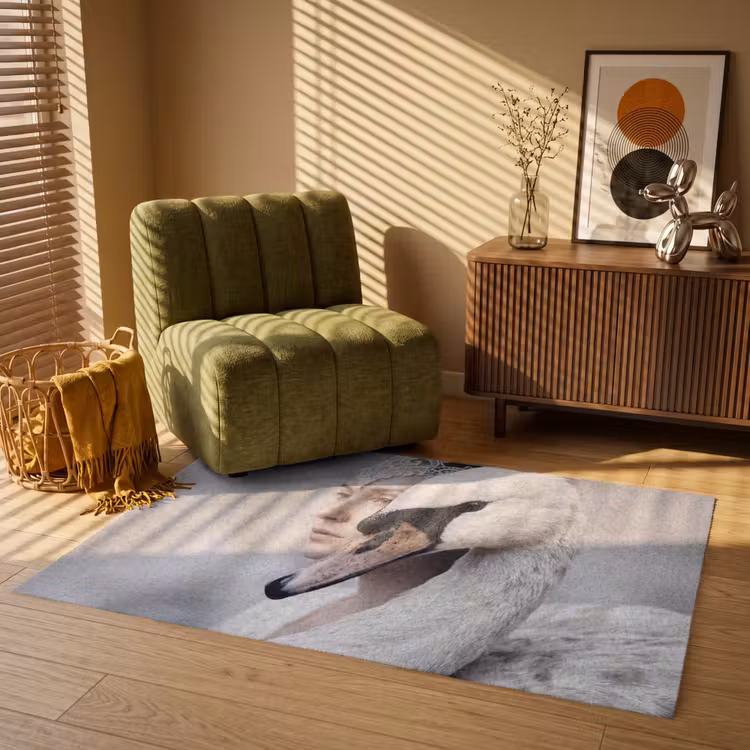Vrouw - Zwaan - Wit Vloerkleed Rechthoek klein -atmosphere_sfeer1_global