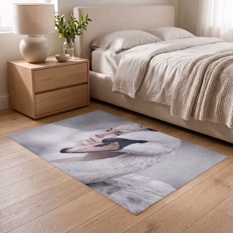 Vrouw - Zwaan - Wit Vloerkleed Rechthoek klein -atmosphere_sfeer3_global