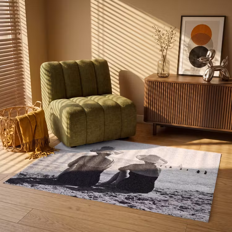 Frauen - Sonnenhut - Strand - Schwarz - Weiß Vloerkleed Rechthoek klein -atmosphere_sfeer1_global