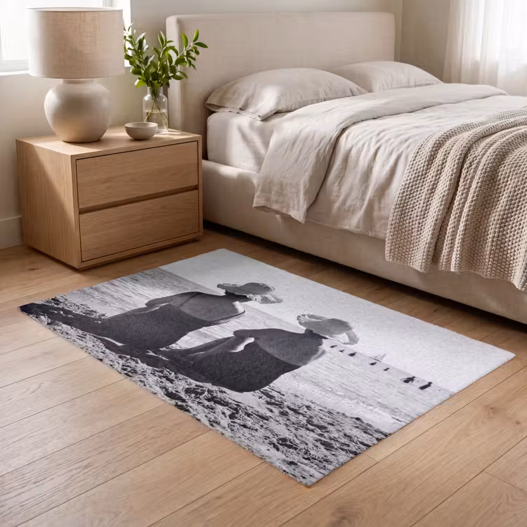 Frauen - Sonnenhut - Strand - Schwarz - Weiß Vloerkleed Rechthoek klein -atmosphere_sfeer3_global