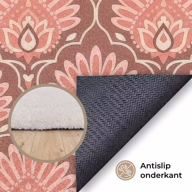 Waaiermotief - Patroon - Roze Vloerkleed Rechthoek klein -uniquesellingpoint_antislip_NL_DE