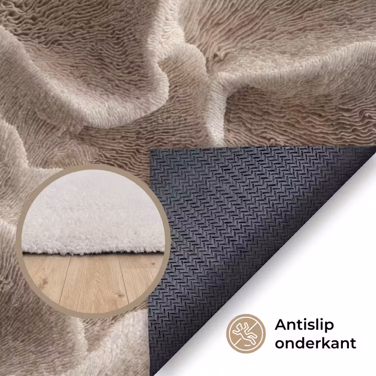 Waaiervorm - Beige - Vezel textuur Vloerkleed Rechthoek klein 1091 -uniquesellingpoint_antislip_NL
