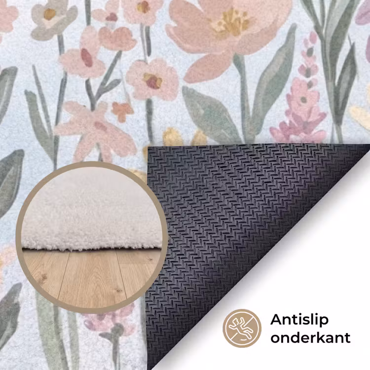 Weidebloemen - Illustratie - Kleurrijk Vloerkleed Rechthoek klein -uniquesellingpoint_antislip_NL