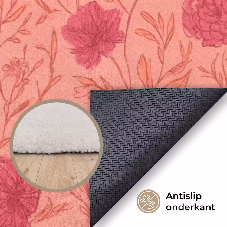 Weidebloemen - Romantisch - Roze Vloerkleed Rechthoek klein 1091 -uniquesellingpoint_antislip_NL_DE