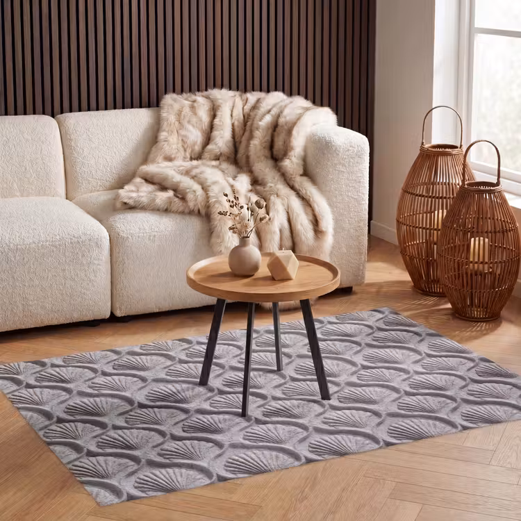 Zand - Schelpenvorm - Grijs Vloerkleed Rechthoek klein 1091 -atmosphere_sfeer2_global