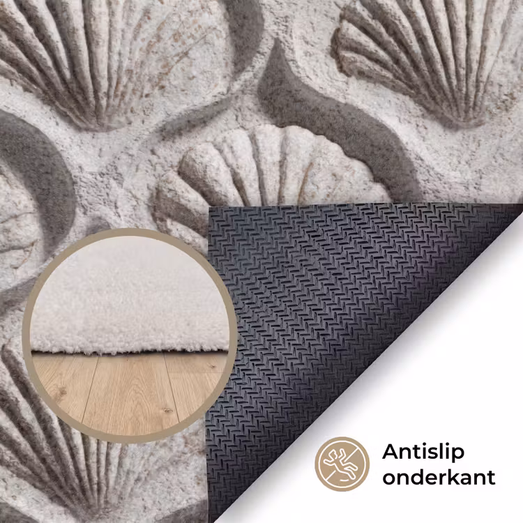 Zand - Schelpenvorm - Grijs Vloerkleed Rechthoek klein 1091 -uniquesellingpoint_antislip_NL