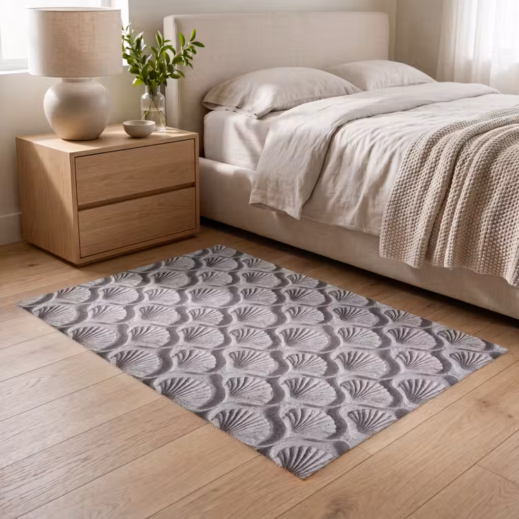 Zand - Schelpenvorm - Grijs Vloerkleed Rechthoek klein 1091 -atmosphere_sfeer3_global