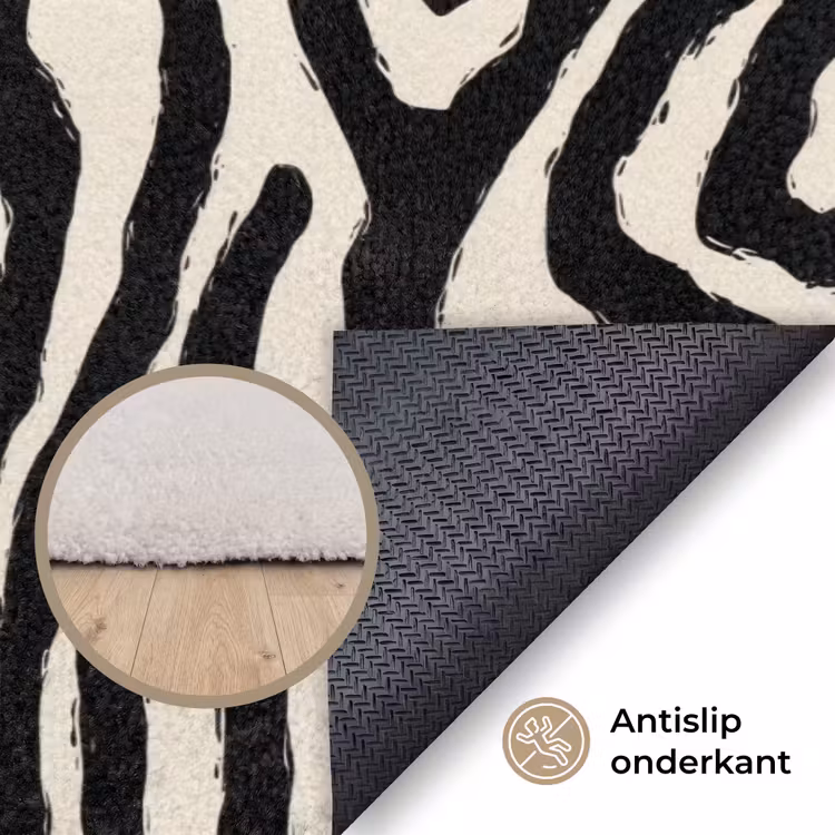 Zebra - Abstract - Zwart Vloerkleed Rechthoek klein 1091 -uniquesellingpoint_antislip_NL_DE