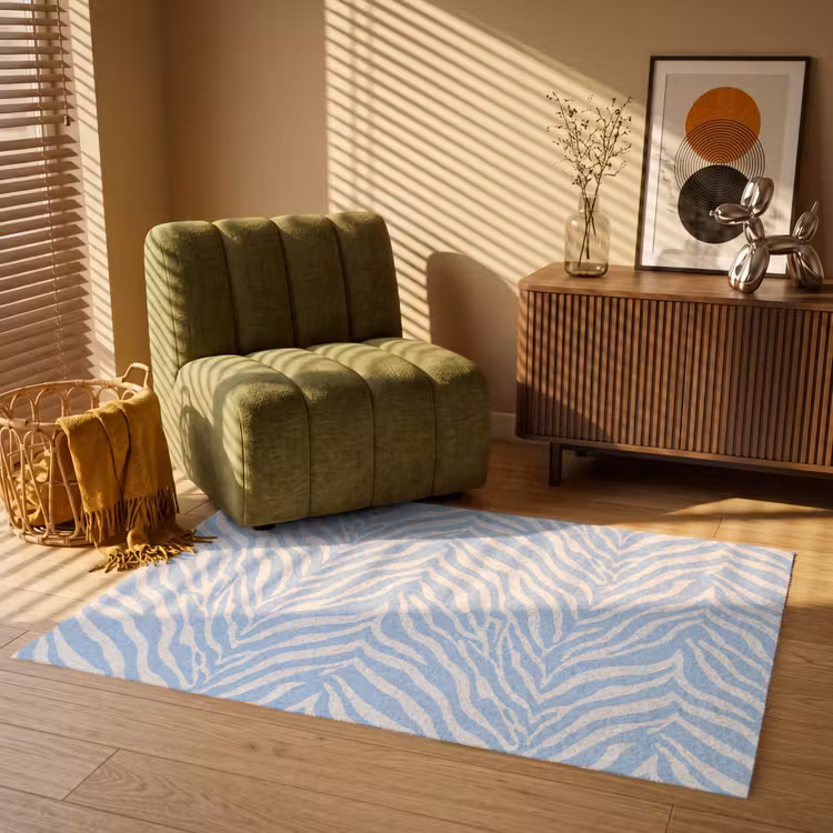 Zebra - Motief - Blauw - Wit Vloerkleed Rechthoek klein 1091 -atmosphere_sfeer1_global