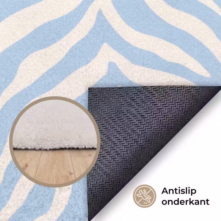 Zebra - Motief - Blauw - Wit Vloerkleed Rechthoek klein 1091 -uniquesellingpoint_antislip_NL