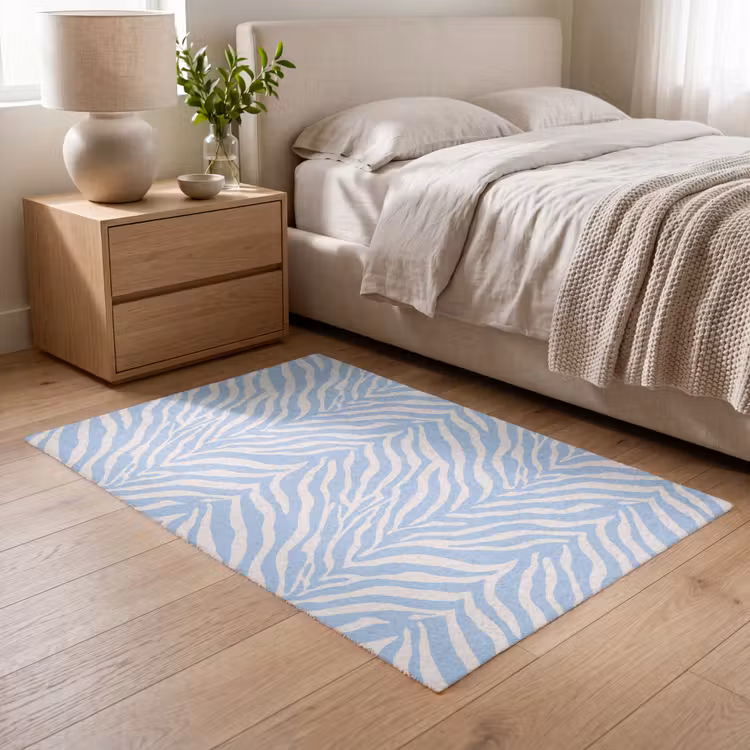 Zebra - Motief - Blauw - Wit Vloerkleed Rechthoek klein 1091 -atmosphere_sfeer3_global