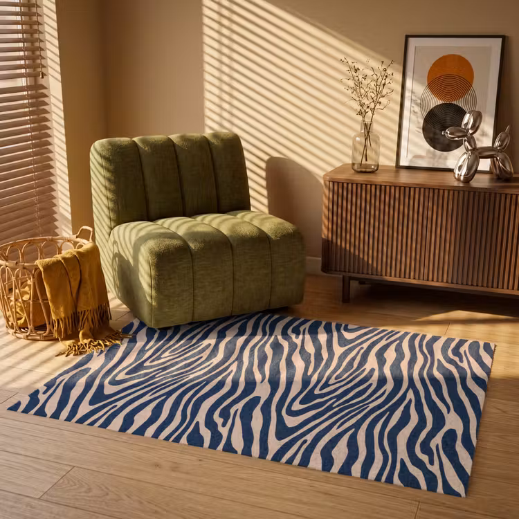 Zebra - Patroon - Blauw - Beige Vloerkleed Rechthoek klein 1091 -atmosphere_sfeer1_global