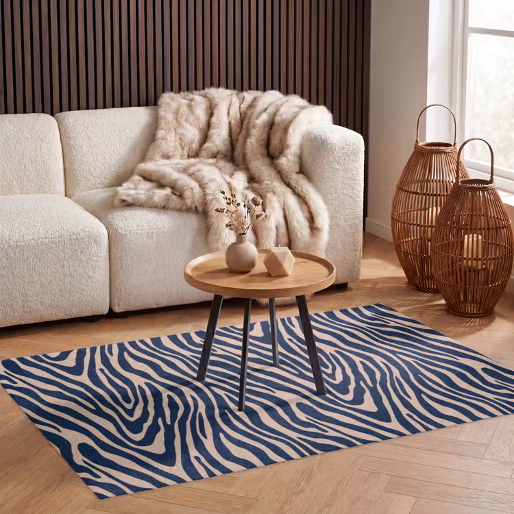 Zebra - Patroon - Blauw - Beige Vloerkleed Rechthoek klein 1091 -atmosphere_sfeer2_global