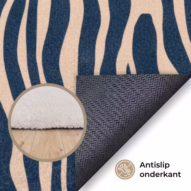 Zebra - Patroon - Blauw - Beige Vloerkleed Rechthoek klein 1091 -uniquesellingpoint_antislip_NL