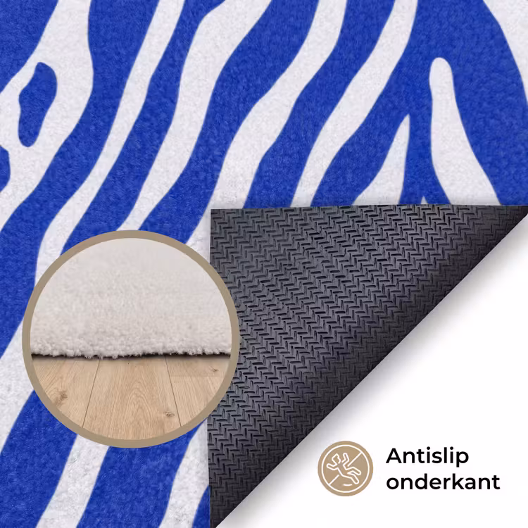 Zebra - Patroon - Kobalt - Blauw Vloerkleed Rechthoek klein 1091 -uniquesellingpoint_antislip_NL